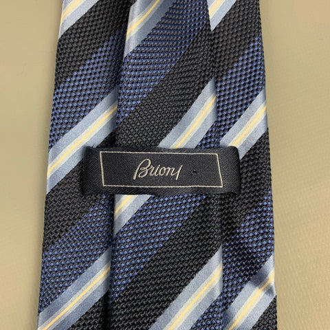 BRIONI Navy & Light Blue Stripe Silk Tie