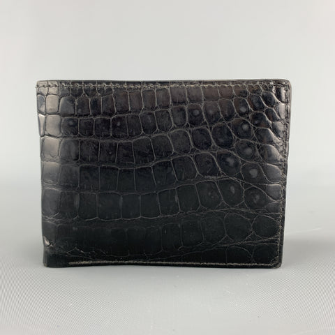 ROMEO SANTAMARIA Textured Alligator Black Leather Bifold Wallet