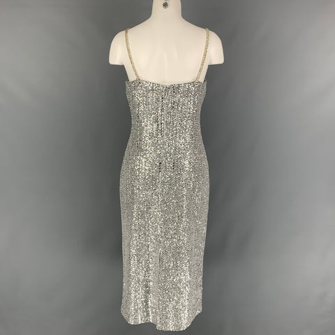 ST. JOHN Size 8 Silver Black Polyester Blend Knitted Cocktail Dress