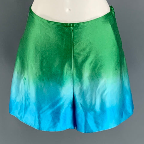 ALEJANDRA ALONSO ROJAS Size 6 Green Blue Silk Ombre High Waisted Shorts