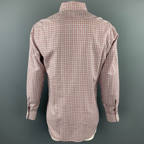 HAMILTON Size L Red & Navy Window Pane Cotton Button Down Long Sleeve Shirt