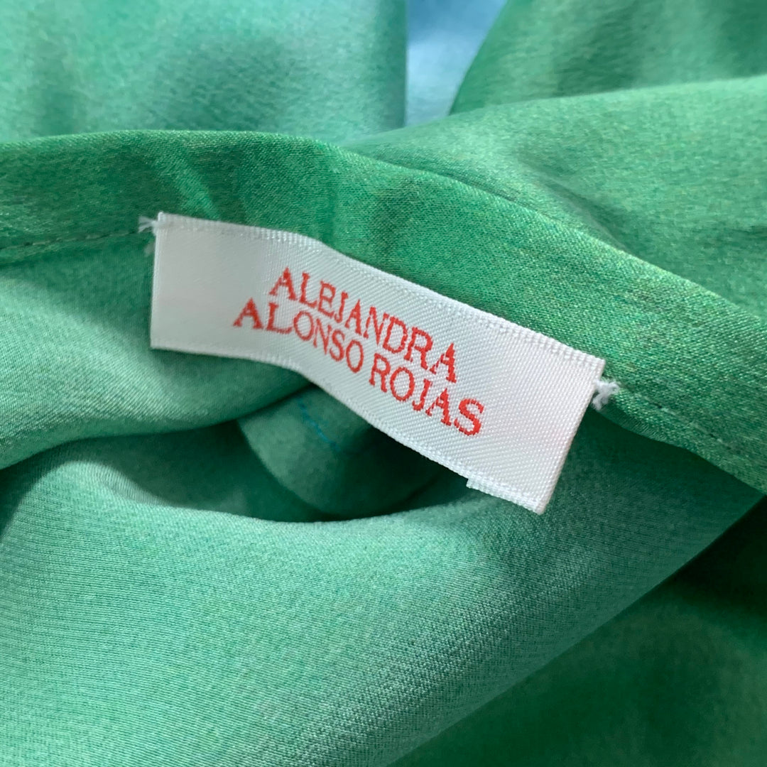 ALEJANDRA ALONSO ROJAS Size 6 Green Blue Silk Ombre High Waisted Shorts