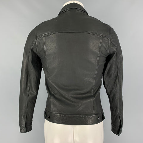 THEORY Size S Black Leather Trucker Jacket