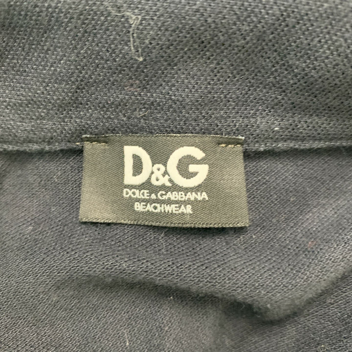 D&G by DOLCE & GABBANA Size M Navy White Solid Cotton Buttoned Polo