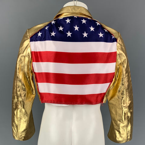 COMME des GARCONS Size 40 Gold Leather Custom American Flag Cropped Jacket