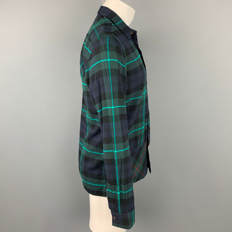 PAUL SMITH Size M Navy & Green Plaid Dot Cotton Button Up Long Sleeve Shirt