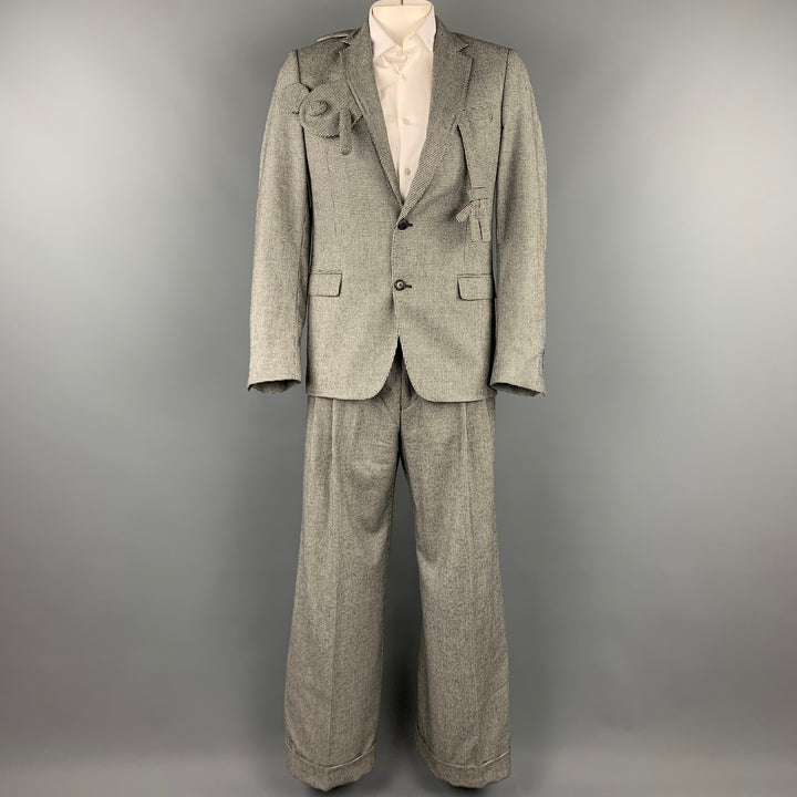 WALTER VAN BEIRENDONCK F/W 16 Taille 40 Noir &amp; Blanc Pied-de-poule Coton / Laine Notch Revers 1003 Sharp Doll Suit