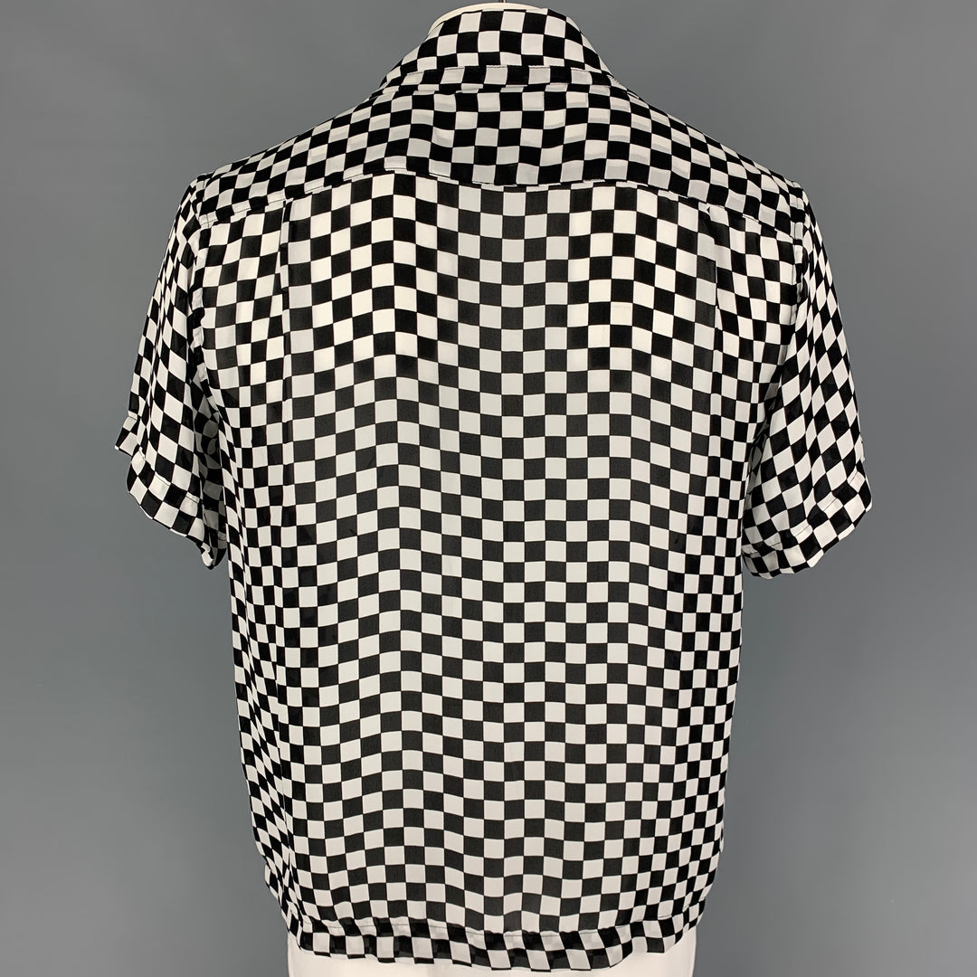 AMIRI Size 40 Black White Checkered Silk Camp Short Sleeve Shirt