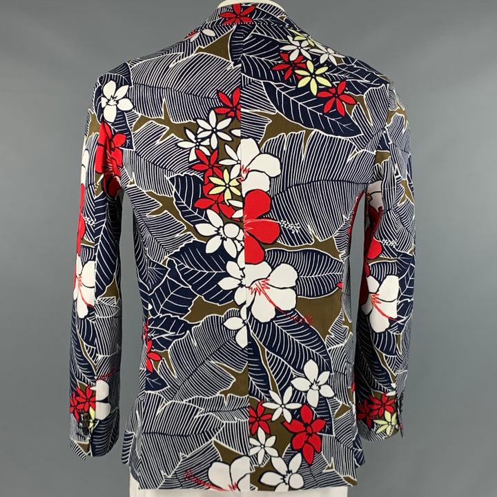 DSQUARED2 Size 42 Navy Multi-Color Floral Cotton Elastane Sport Coat