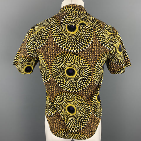 BURBERRY PRORSUM Spring 2012 Size S Yellow & Black Print Cotton Button Up Short Sleeve Shirt