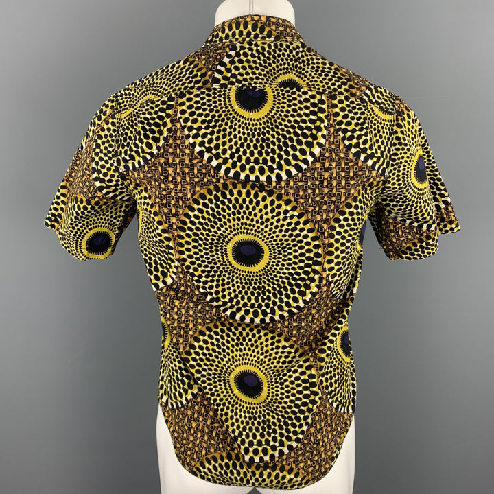 BURBERRY PRORSUM Size S Yellow & Black Print Cotton Button Up Short Sleeve Shirt