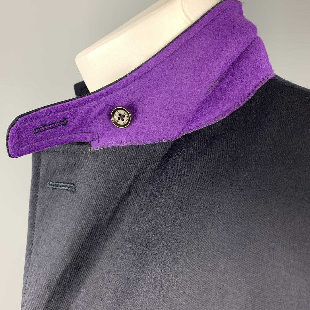 ETRO Taille 40 Manteau de sport à revers en laine unie bleu marine