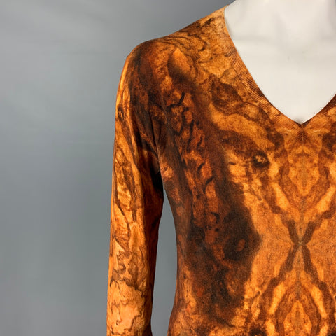 ALEXANDER MCQUEEN Size S Yellow Brown Print Wool Crew-Neck Pullover