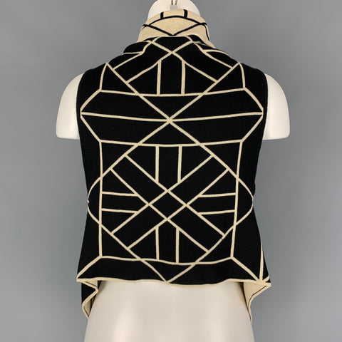GARETH PUGH Size One Size Black Cream Silk Cotton Geometric Reversible Cardigan