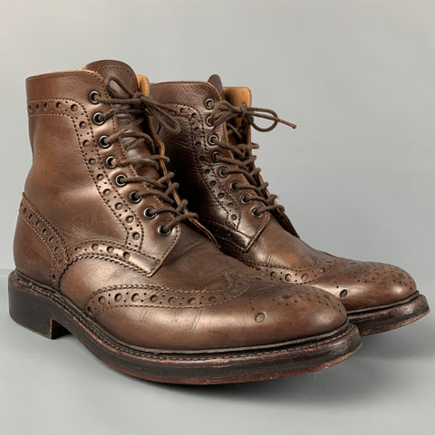 GRENSON Size 8.5 Brown Perforated Leather Lace Up Boots