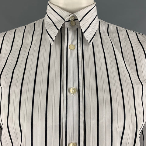 DOLCE & GABBANA Size L White Black Stripe Cotton Button Up Long Sleeve Shirt
