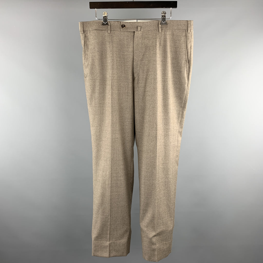 ISAIA Size 38 Taupe Solid Lana Wool Zip Fly Dress Pants
