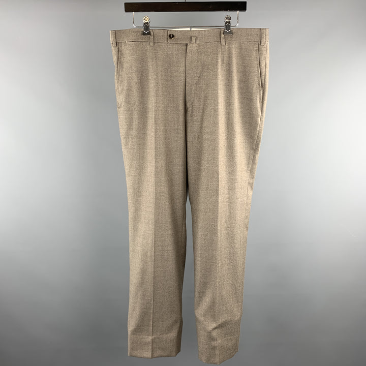 ISAIA Size 38 Taupe Solid Lana Wool Zip Fly Dress Pants