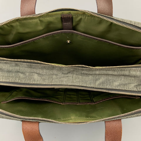 JACK SPADE Grey & Brown Leather Trim Canvas Laptop Bag