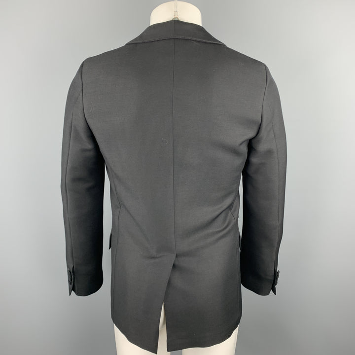 PRADA Taille 36 Manteau de sport à col châle en laine unie noire régulière / Mohair