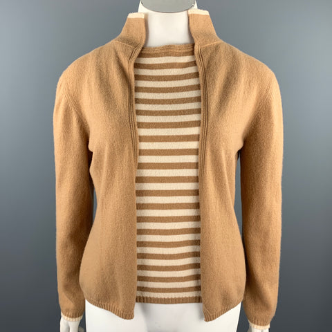 LES COPAINS Size 12 Camel Stripe Cashmere Knit Top 2 Piece Set