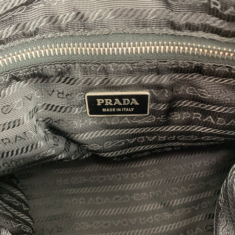 PRADA Black Leather Enamel Logo Crossbody Messenger Bag