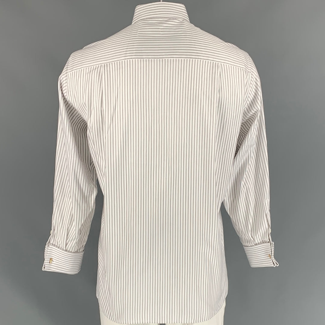 ERMENEGILDO ZEGNA Size XL White Stripe Long Sleeve Shirt