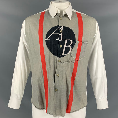 YOHJI YAMAMOTO Spring 2007 Size L White Graphic Cotton Long Sleeve Shirt