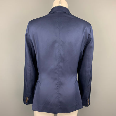 LUCIANO BARBERA Taille 12 Blazer court à revers cranté en soie marine