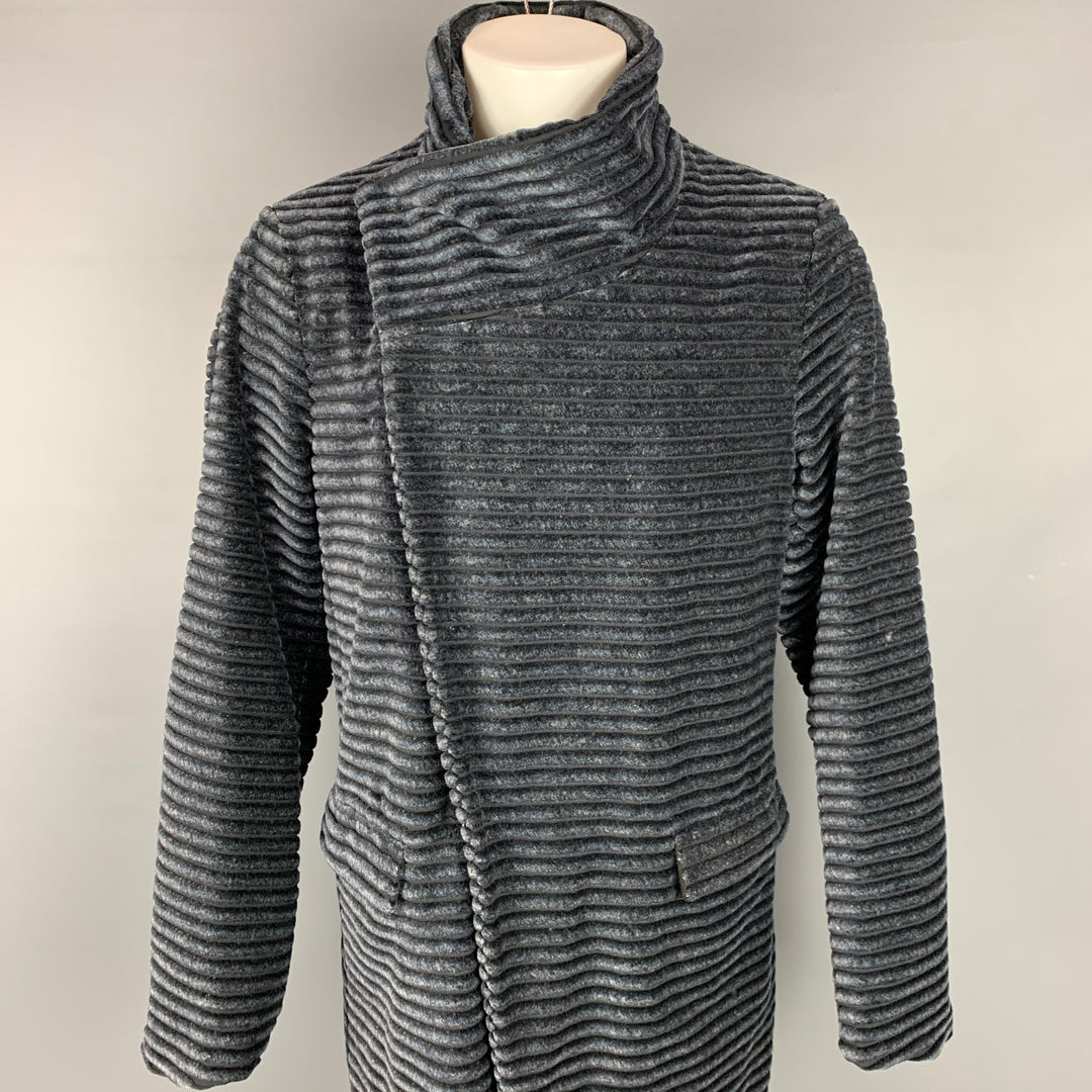 GIORGIO ARMANI Size 40 Charcoal Ribbed Cotton Asymmetrical Coat