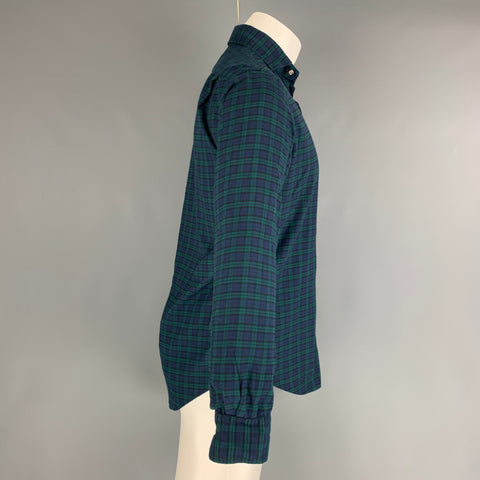 POLO by RALPH LAUREN Size S Navy Green Blackwatch Plaid Cotton Long Sleeve Shirt