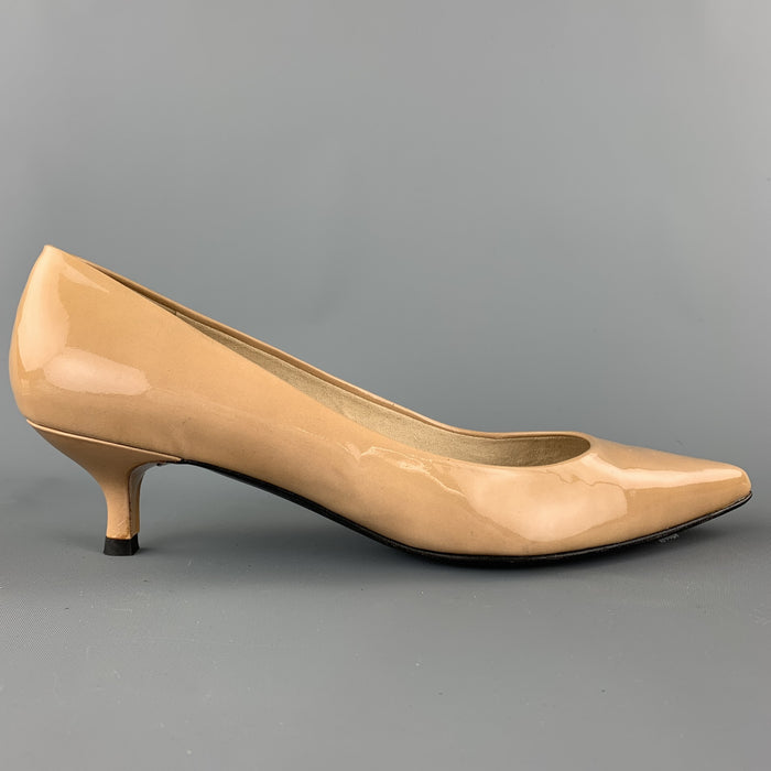 STUART WEITZMAN Size 9.5 Beige Patent Leather Kitten Heel Pumps