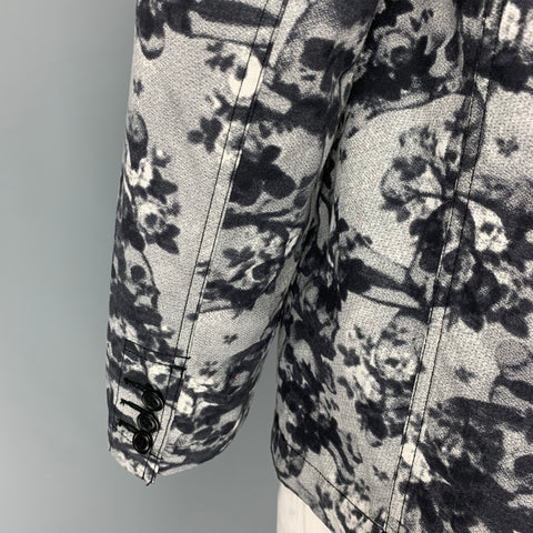 COMME des GARCONS HOMME PLUS Size XL Black White Skulls Cotton Sport Coat
