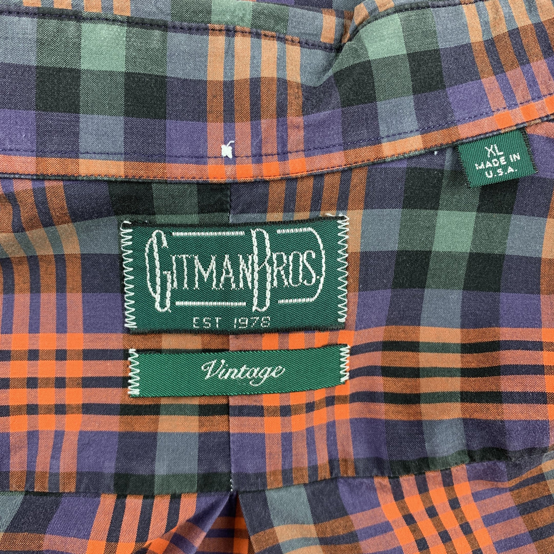GITMAN VINTAGE Taille XL Chemise à manches longues boutonnée en coton à carreaux vert et orange