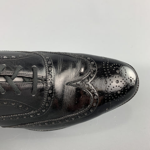 Vintage CHURCH'S Size 10.5 Black Leather Wingtip Lace Up Brougues