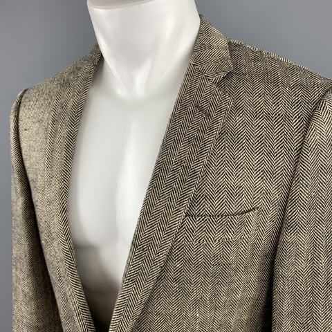 J CREW 38 R Black & Gold Herringbone Linen Ludlow Sport Coat
