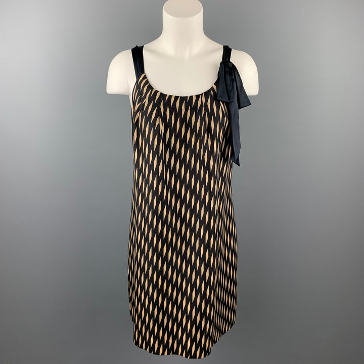 FLOREAT Size S Black & Beige Checkered Silk Shift Dress