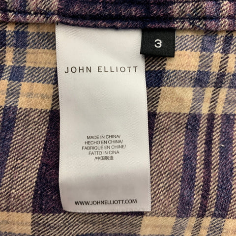 JOHN ELLIOTT Size M Purple Beige Plaid Cotton Cropped Long Sleeve Shirt