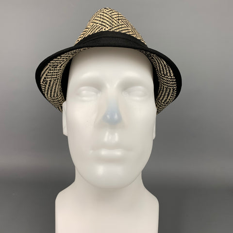 SUN 'N' SAND Black & White Woven Raffia Fedora Hat