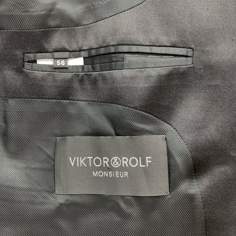 VIKTOR & ROLF Size S Black Beaded Mohair Blend Peak Lapel Tuxedo Sport Coat