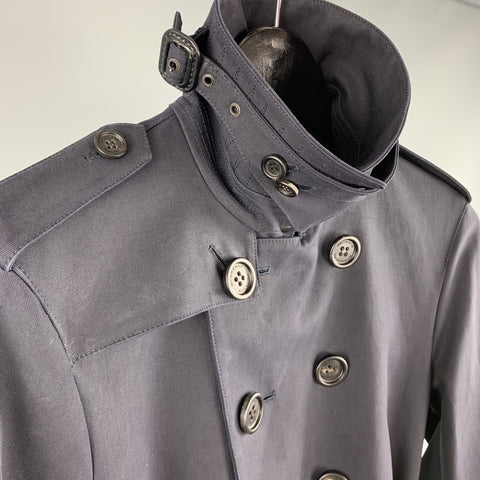 BURBERRY PRORSUM Size 34 Navy Cotton Double Breasted Belted Trenchcoat