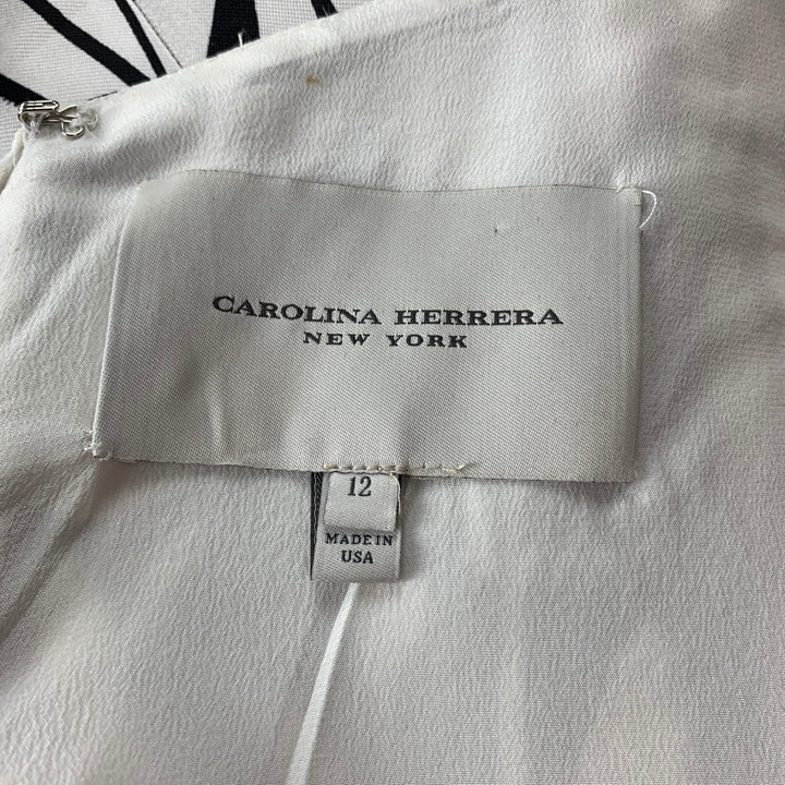 CAROLINA HERRERA Size 12 Black & White Print Silk / Cotton A-Line Dress