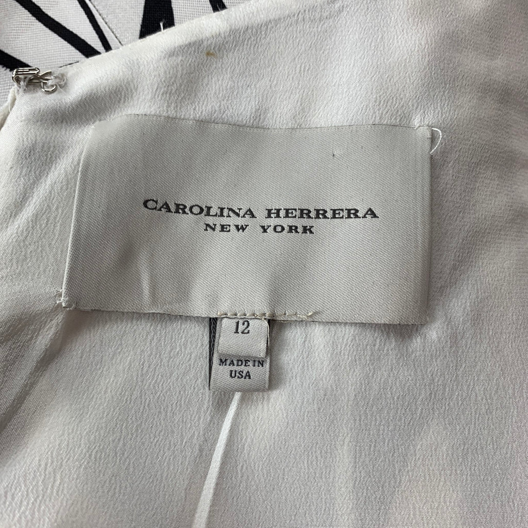 CAROLINA HERRERA Talla 12 Vestido acampanado de seda / algodón con estampado blanco y negro