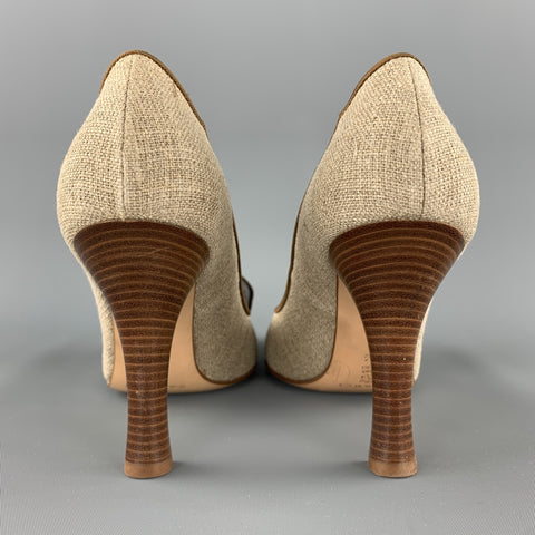 CASADEI Size 7.5 Taupe Fabric Grape Leaves Embellishd Pumps