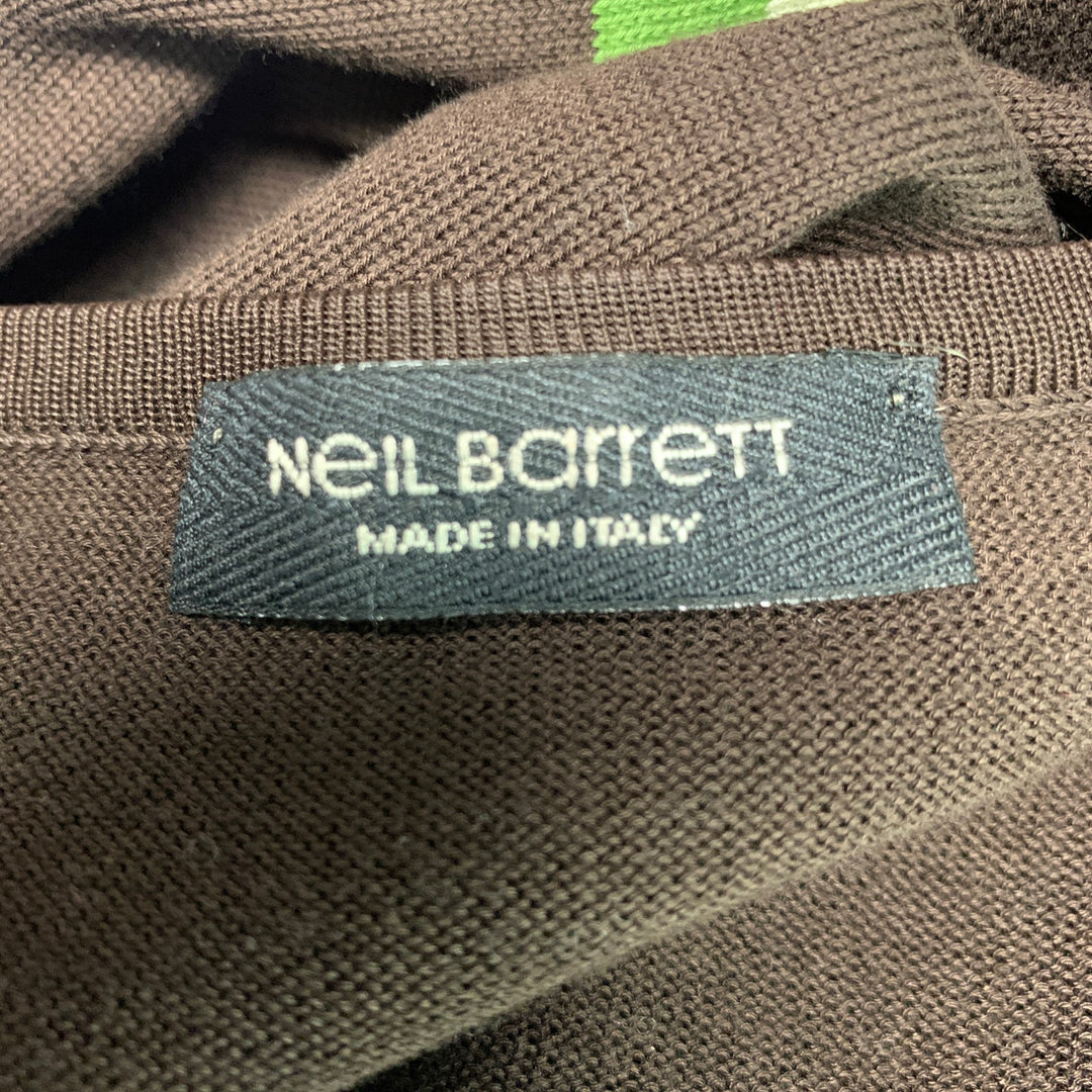 NEIL BARRETT Size M Brown Green Stripe Cotton Crew-Neck Pullover