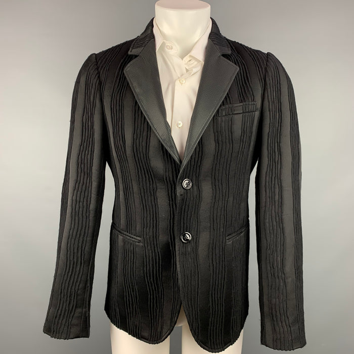 EMPORIO ARMANI Size 38 Black Textured Wool Blend Notch Lapel Sport Coat