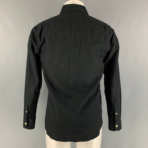 EIGHTEEN WAITS Size M Black Solid Cotton Patch Pockets Long Sleeve Shirt