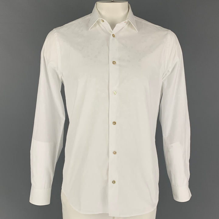 PAUL SMITH Size L White Jacquard Cotton Button Up Long Sleeve Shirt
