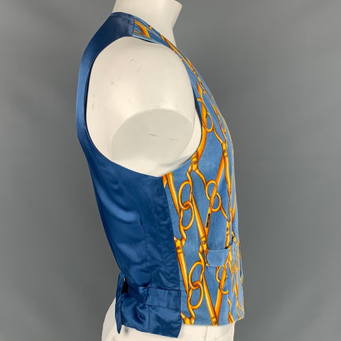 Vintage CHEAP and CHIC de MOSCHINO Talla 42 Chaleco abotonado de terciopelo con estampado azul y amarillo