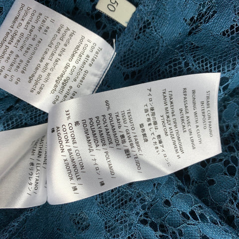 GUCCI S/S 16 Size M Teal Lace Polyamide Blend Button Up Long Sleeve Shirt